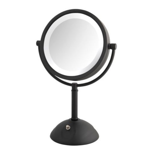 Jerdon Halo Light® Vanity Mirror, Regular/8x Magnification, 8.5" Diameter, Black Finish